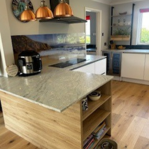 Modern Nobilia kitchen in Devon with Easytouch Alpine White handleless cabinets