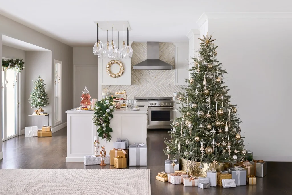 Christmas tree in a white Kitchen